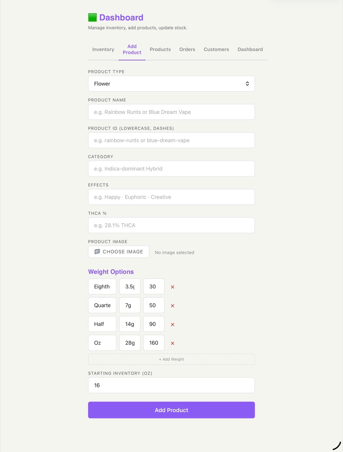 Blue Line Commerce OS product admin screenshot