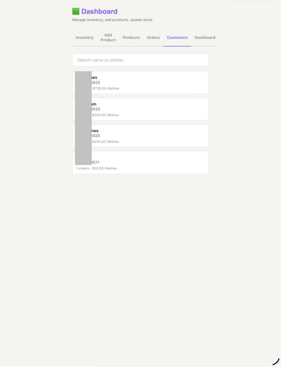 Blue Line Commerce OS customer dashboard screenshot