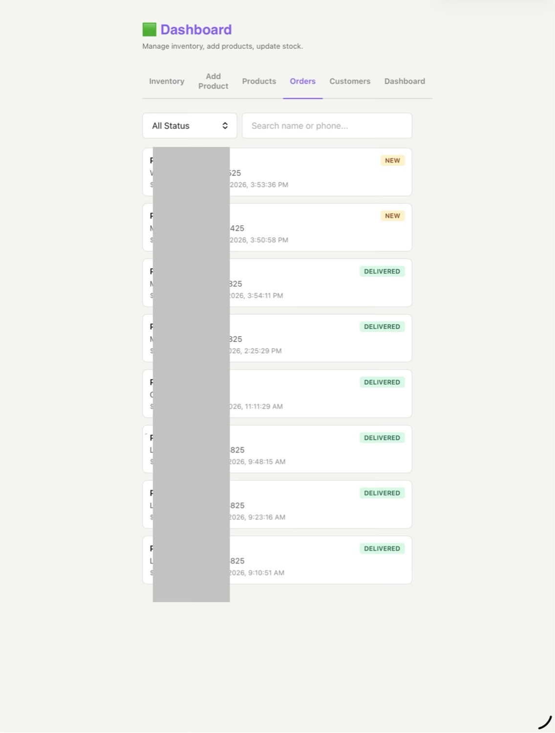 Blue Line Commerce OS orders dashboard screenshot